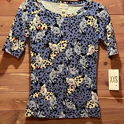 LuLaRoe Disney Gigi Style Short Sleeve Shirt Size XXS Cruella De Vil New W/ Tags